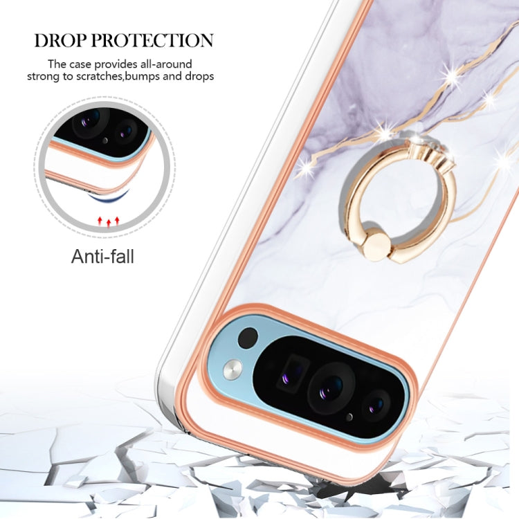 For Google Pixel 9 / 9 Pro Electroplating Marble IMD TPU Phone Case with Ring Holder(White 006) - Google Cases by PMC Jewellery | Online Shopping South Africa | PMC Jewellery | Buy Now Pay Later Mobicred