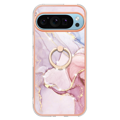 For Google Pixel 9 / 9 Pro Electroplating Marble IMD TPU Phone Case with Ring Holder(Rose Gold 005) - Google Cases by PMC Jewellery | Online Shopping South Africa | PMC Jewellery | Buy Now Pay Later Mobicred