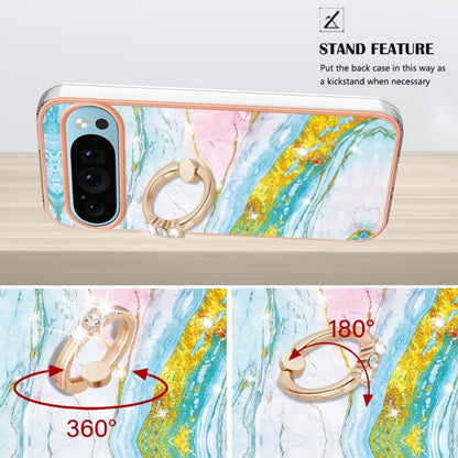 For Google Pixel 9 / 9 Pro Electroplating Marble IMD TPU Phone Case with Ring Holder(Green 004) - Google Cases by PMC Jewellery | Online Shopping South Africa | PMC Jewellery | Buy Now Pay Later Mobicred