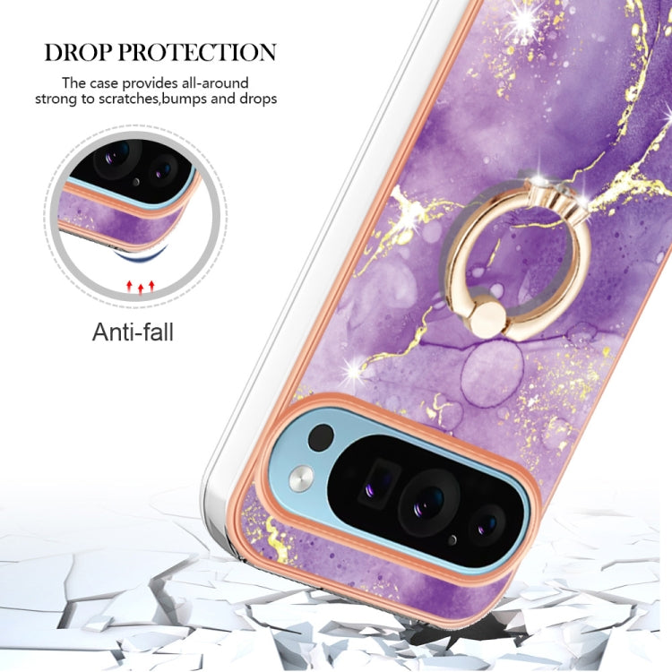 For Google Pixel 9 / 9 Pro Electroplating Marble IMD TPU Phone Case with Ring Holder(Purple 002) - Google Cases by PMC Jewellery | Online Shopping South Africa | PMC Jewellery | Buy Now Pay Later Mobicred