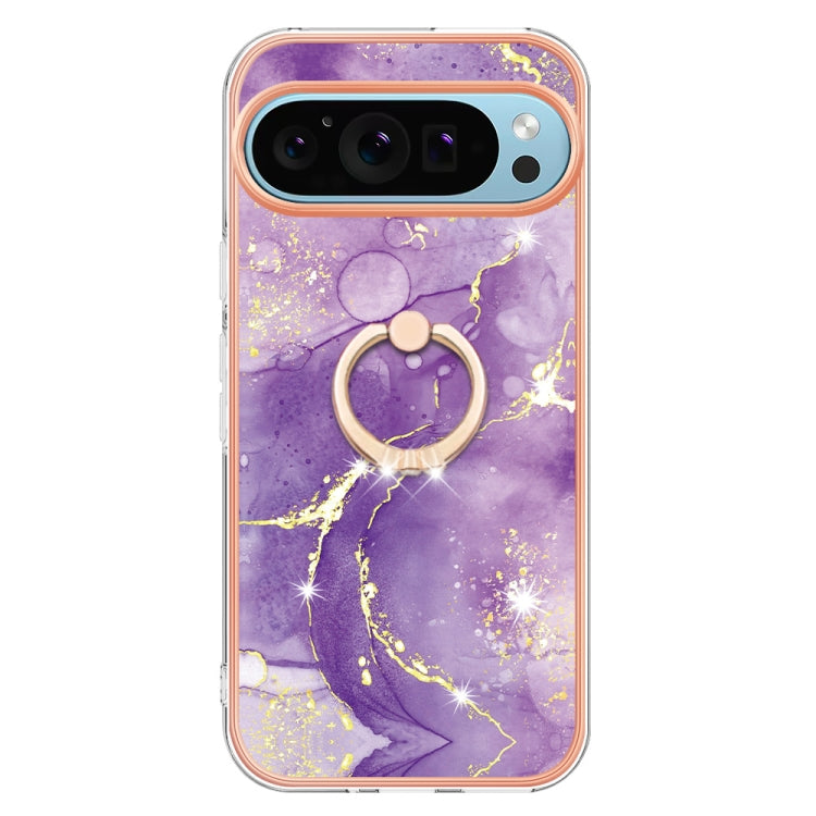 For Google Pixel 9 Pro XL Electroplating Marble IMD TPU Phone Case with Ring Holder(Purple 002) - Google Cases by PMC Jewellery | Online Shopping South Africa | PMC Jewellery | Buy Now Pay Later Mobicred