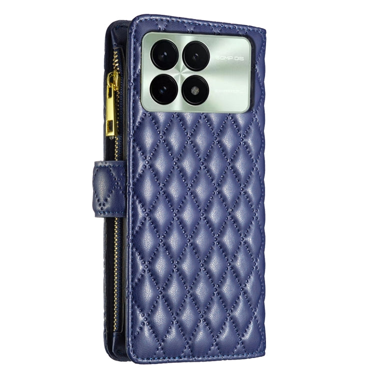 For Xiaomi Redmi K70 / K70 Pro Diamond Lattice Zipper Wallet Leather Flip Phone Case(Blue) - K70 Pro Cases by PMC Jewellery | Online Shopping South Africa | PMC Jewellery | Buy Now Pay Later Mobicred