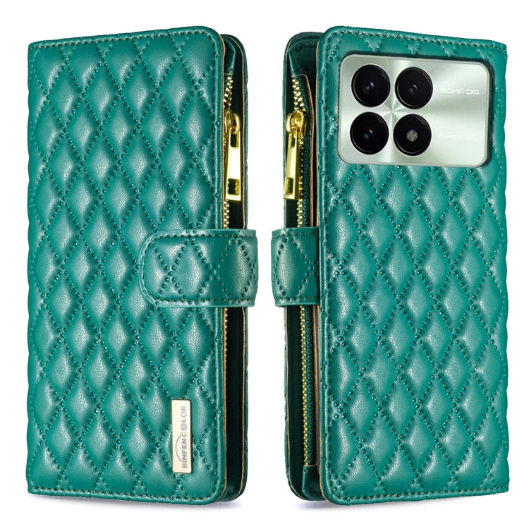 For Xiaomi Redmi K70 / K70 Pro Diamond Lattice Zipper Wallet Leather Flip Phone Case(Green) - K70 Pro Cases by PMC Jewellery | Online Shopping South Africa | PMC Jewellery | Buy Now Pay Later Mobicred