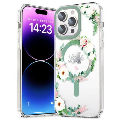 For iPhone 14 MagSafe Magnetic TPU Phone Case(White Pink Rose) - iPhone 14 Cases by PMC Jewellery | Online Shopping South Africa | PMC Jewellery