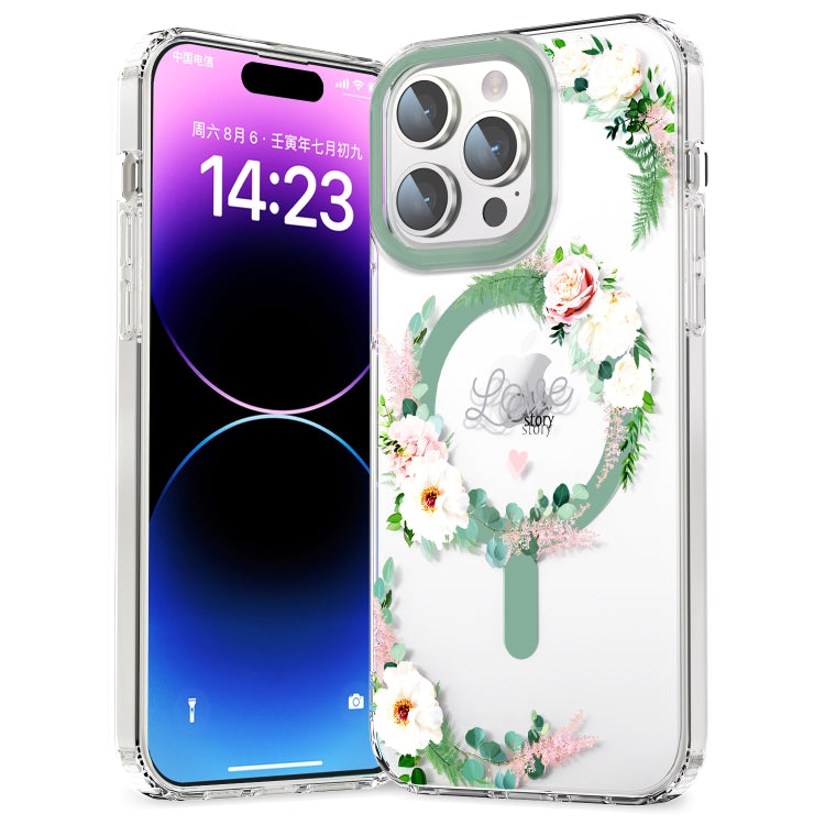 For iPhone 15 Pro Max MagSafe Magnetic TPU Phone Case(White Pink Rose) - iPhone 15 Pro Max Cases by PMC Jewellery | Online Shopping South Africa | PMC Jewellery