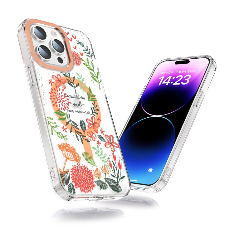 For iPhone 15 Pro MagSafe Magnetic TPU Phone Case(Red Flowers and Green Leaves) - iPhone 15 Pro Cases by PMC TechLife | Online Shopping South Africa | PMC TechLife