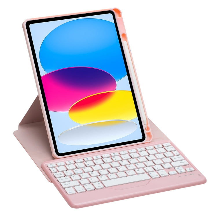 For iPad 10th Gen 10.9 2022 F10B 360 Rotation Acrylic Transparent Bluetooth Keyboard Leather Case(Pink) - Universal by PMC TechLife | Online Shopping South Africa | PMC TechLife
