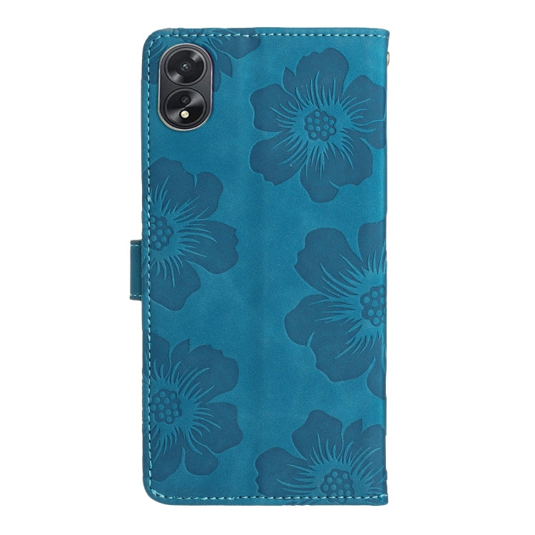 For OPPO A18 Flower Embossing Pattern Leather Phone Case(Blue) - A18 Cases by PMC Jewellery | Online Shopping South Africa | PMC Jewellery | Buy Now Pay Later Mobicred