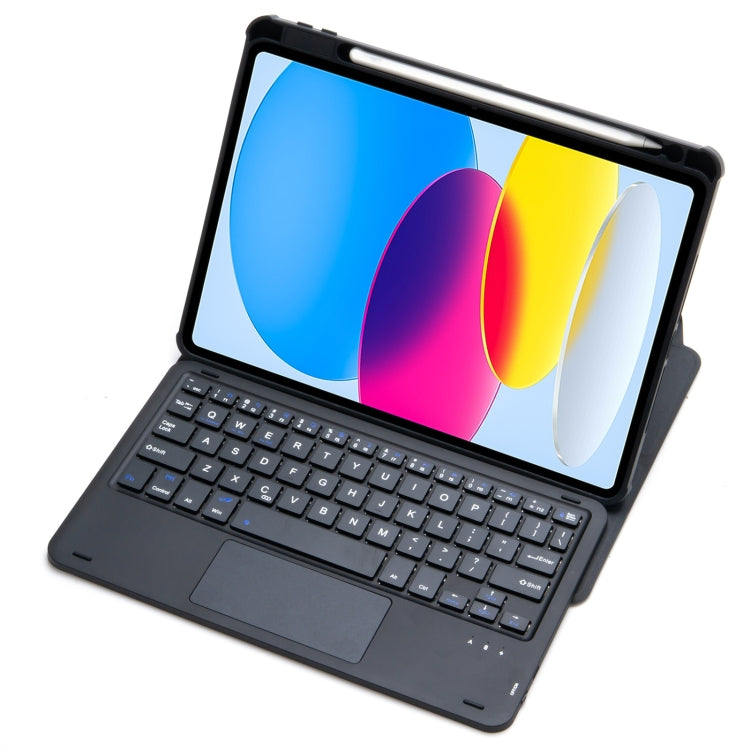 For iPad 11 2025 / 10th Gen 10.9 2022 F10B-A 360 Rotation Acrylic Transparent Bluetooth Keyboard Leather Case With Touch Control(Black) - free shipping - PMC TechLife - Order now!