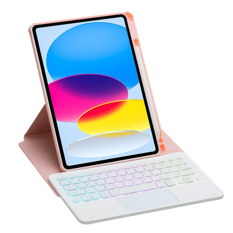 For iPad 10th Gen 10.9 2022 F10B-AS 360 Rotation Acrylic Transparent Bluetooth Keyboard Leather Case With Touch Control / Backlight(Pink) - Universal by PMC TechLife | Online Shopping South Africa | PMC TechLife