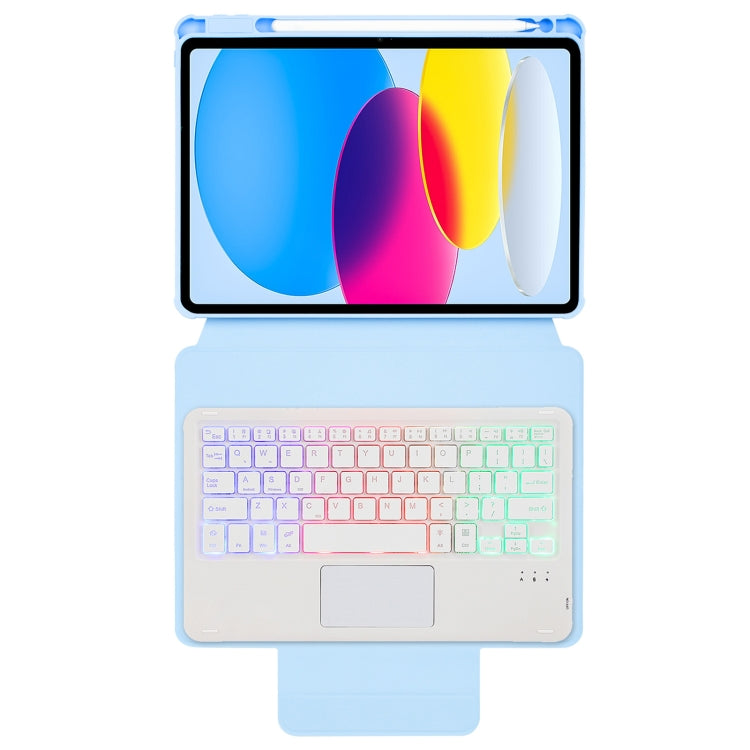 For iPad 11 2025 / 10th Gen 10.9 2022 F10B-AS 360 Rotation Acrylic Transparent Bluetooth Keyboard Leather Case With Touch Control / Backlight(Blue) - free shipping - PMC TechLife - Order now!