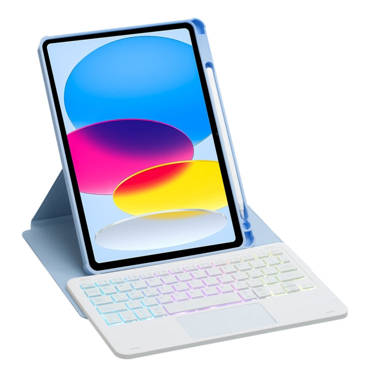 For iPad 11 2025 / 10th Gen 10.9 2022 F10B-AS 360 Rotation Acrylic Transparent Bluetooth Keyboard Leather Case With Touch Control / Backlight(Blue) - free shipping - PMC TechLife - Order now!