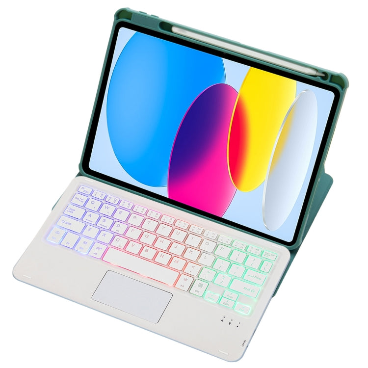 For iPad 10th Gen 10.9 2022 F10B-AS 360 Rotation Acrylic Transparent Bluetooth Keyboard Leather Case With Touch Control / Backlight(Green) - Universal by PMC TechLife | Online Shopping South Africa | PMC TechLife