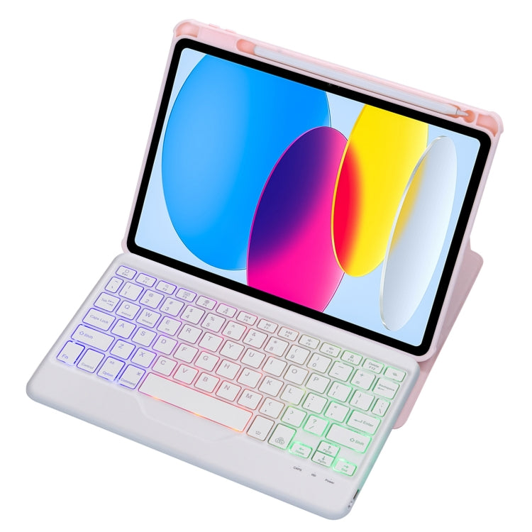 For iPad 10th Gen 10.9 2022 F10BS 360 Rotation Acrylic Transparent Bluetooth Keyboard Leather Case With Backlight(Pink) - Universal by PMC TechLife | Online Shopping South Africa | PMC TechLife