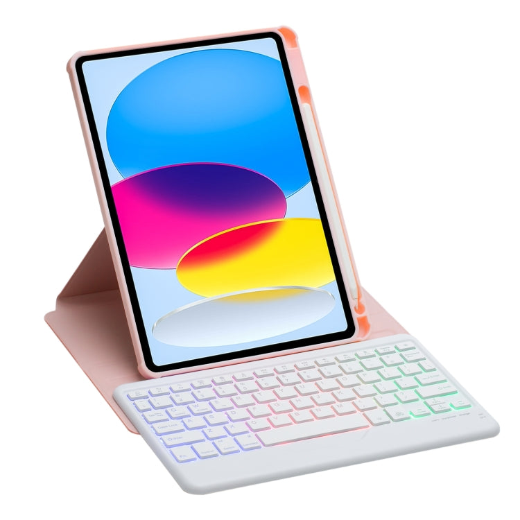 For iPad 10th Gen 10.9 2022 F10BS 360 Rotation Acrylic Transparent Bluetooth Keyboard Leather Case With Backlight(Pink) - Universal by PMC TechLife | Online Shopping South Africa | PMC TechLife