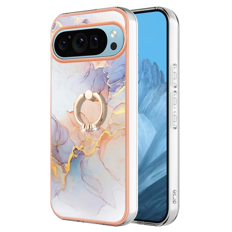 For Google Pixel 9 / 9 Pro Electroplating IMD TPU Phone Case with Ring(White Marble) - Google Cases by PMC Jewellery | Online Shopping South Africa | PMC Jewellery | Buy Now Pay Later Mobicred