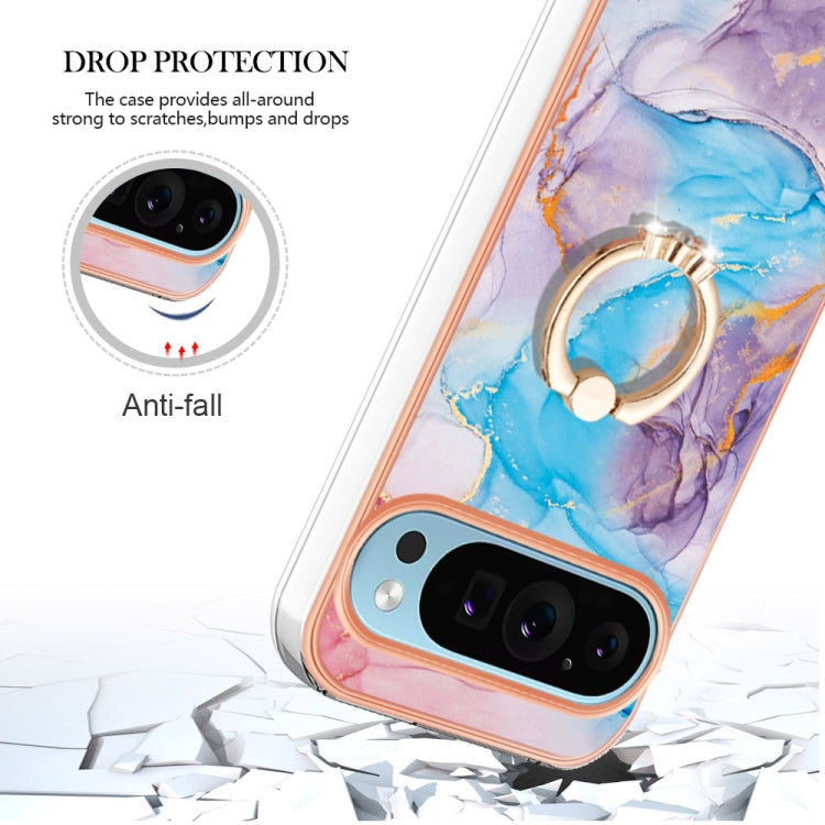 For Google Pixel 9 / 9 Pro Electroplating IMD TPU Phone Case with Ring(Blue Marble) - Google Cases by PMC Jewellery | Online Shopping South Africa | PMC Jewellery | Buy Now Pay Later Mobicred