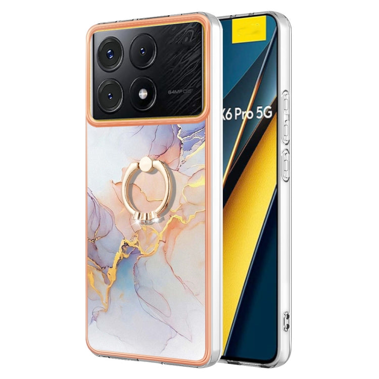 For Xiaomi Poco X6 Pro / Redmi K70E Electroplating IMD TPU Phone Case with Ring(White Marble) - K70E Cases by PMC Jewellery | Online Shopping South Africa | PMC Jewellery | Buy Now Pay Later Mobicred