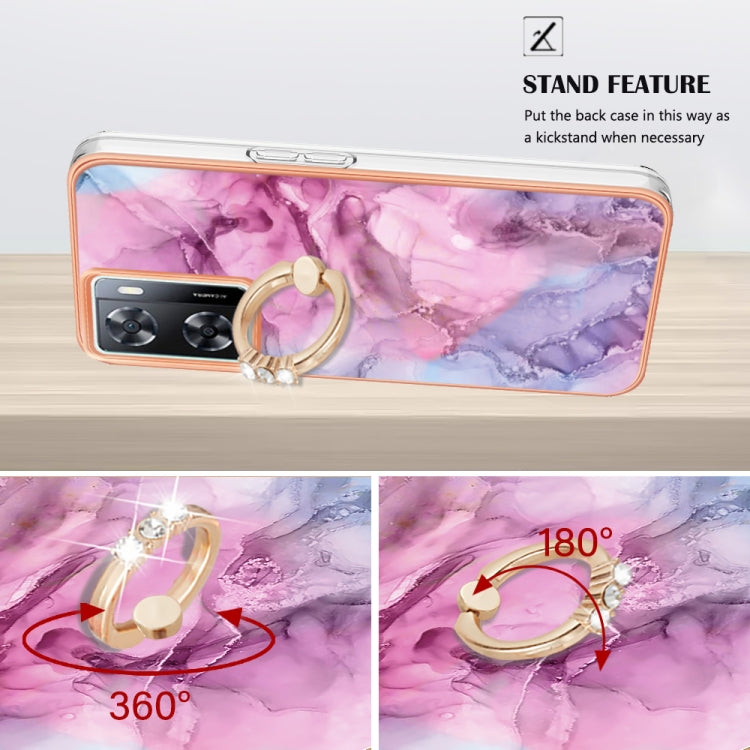 For OPPO A57 4G/A77 5G Taiwan/K10 5G Global Electroplating Marble Dual-side IMD Phone Case with Ring(Pink 013) - OPPO Cases by PMC TechLife | Online Shopping South Africa | PMC TechLife