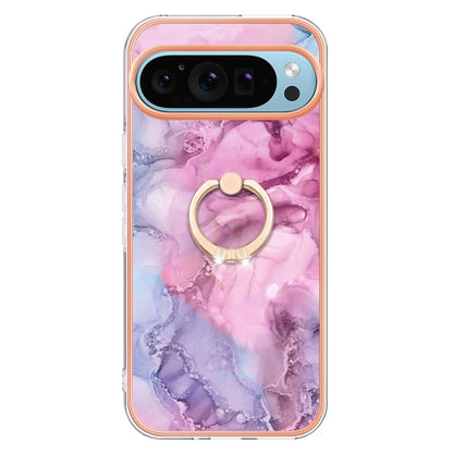 For Google Pixel 9 / 9 Pro Electroplating Marble Dual-side IMD Phone Case with Ring(Pink 013) - Google Cases by PMC Jewellery | Online Shopping South Africa | PMC Jewellery | Buy Now Pay Later Mobicred