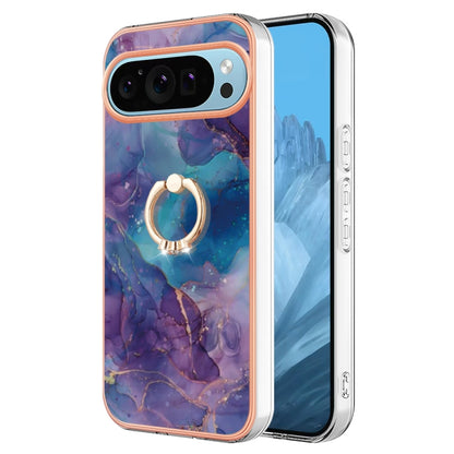 For Google Pixel 9 Pro XL Electroplating Marble Dual-side IMD Phone Case with Ring(Purple 016) - Google Cases by PMC Jewellery | Online Shopping South Africa | PMC Jewellery | Buy Now Pay Later Mobicred