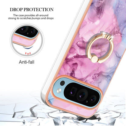 For Google Pixel 9 Pro XL Electroplating Marble Dual-side IMD Phone Case with Ring(Pink 013) - Google Cases by PMC Jewellery | Online Shopping South Africa | PMC Jewellery | Buy Now Pay Later Mobicred