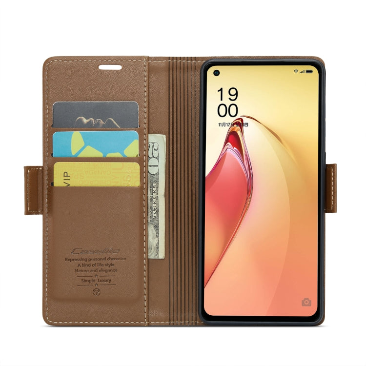 For OPPO Reno8 Pro 5G Global CaseMe 023 Butterfly Buckle Litchi Texture RFID Anti-theft Leather Phone Case(Brown) - OPPO Cases by CaseMe | Online Shopping South Africa | PMC Jewellery | Buy Now Pay Later Mobicred