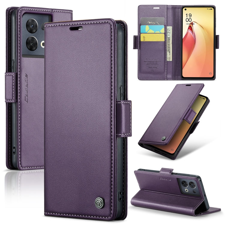 For OPPO Reno8 Pro 5G Global CaseMe 023 Butterfly Buckle Litchi Texture RFID Anti-theft Leather Phone Case(Pearly Purple) - OPPO Cases by CaseMe | Online Shopping South Africa | PMC Jewellery | Buy Now Pay Later Mobicred