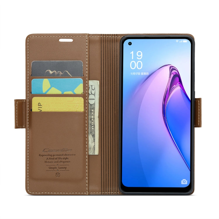 For OPPO Reno8 5G Global CaseMe 023 Butterfly Buckle Litchi Texture RFID Anti-theft Leather Phone Case(Brown) - OPPO Cases by CaseMe | Online Shopping South Africa | PMC Jewellery | Buy Now Pay Later Mobicred