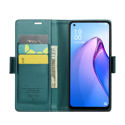 For OPPO Reno8 5G Global CaseMe 023 Butterfly Buckle Litchi Texture RFID Anti-theft Leather Phone Case(Pearly Blue) - OPPO Cases by CaseMe | Online Shopping South Africa | PMC Jewellery | Buy Now Pay Later Mobicred