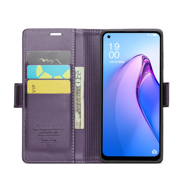 For OPPO Reno8 5G Global CaseMe 023 Butterfly Buckle Litchi Texture RFID Anti-theft Leather Phone Case(Pearly Purple) - OPPO Cases by CaseMe | Online Shopping South Africa | PMC Jewellery | Buy Now Pay Later Mobicred