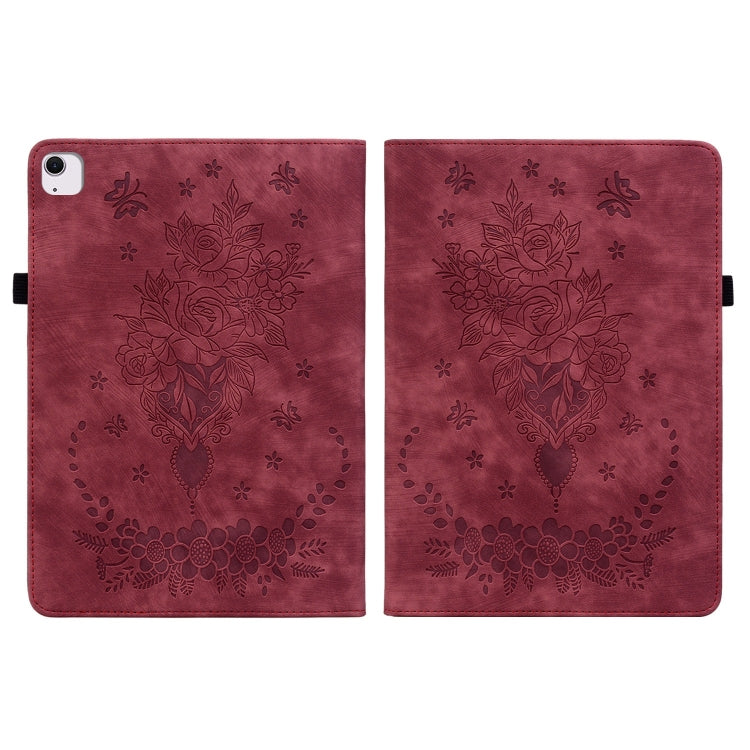 For iPad Air 11 2024 Butterfly Rose Embossed Leather Smart Tablet Case(Red) - iPad Air 11 2024 Cases by PMC Jewellery | Online Shopping South Africa | PMC Jewellery | Buy Now Pay Later Mobicred