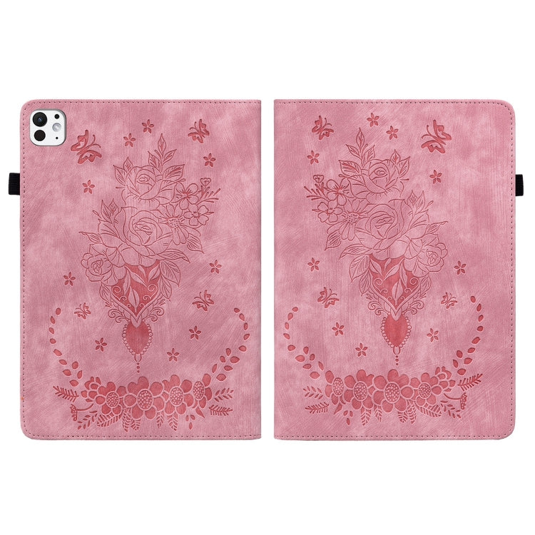 For iPad Pro 11 2024 Butterfly Rose Embossed Leather Smart Tablet Case(Pink) - iPad Pro 11 2024 Cases by PMC Jewellery | Online Shopping South Africa | PMC Jewellery | Buy Now Pay Later Mobicred