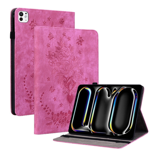 For iPad Pro 11 2024 Butterfly Rose Embossed Leather Smart Tablet Case(Rose Red) - iPad Pro 11 2024 Cases by PMC Jewellery | Online Shopping South Africa | PMC Jewellery | Buy Now Pay Later Mobicred
