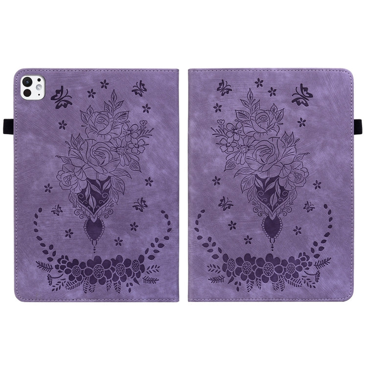 For iPad Pro 11 2024 Butterfly Rose Embossed Leather Smart Tablet Case(Purple) - iPad Pro 11 2024 Cases by PMC Jewellery | Online Shopping South Africa | PMC Jewellery | Buy Now Pay Later Mobicred