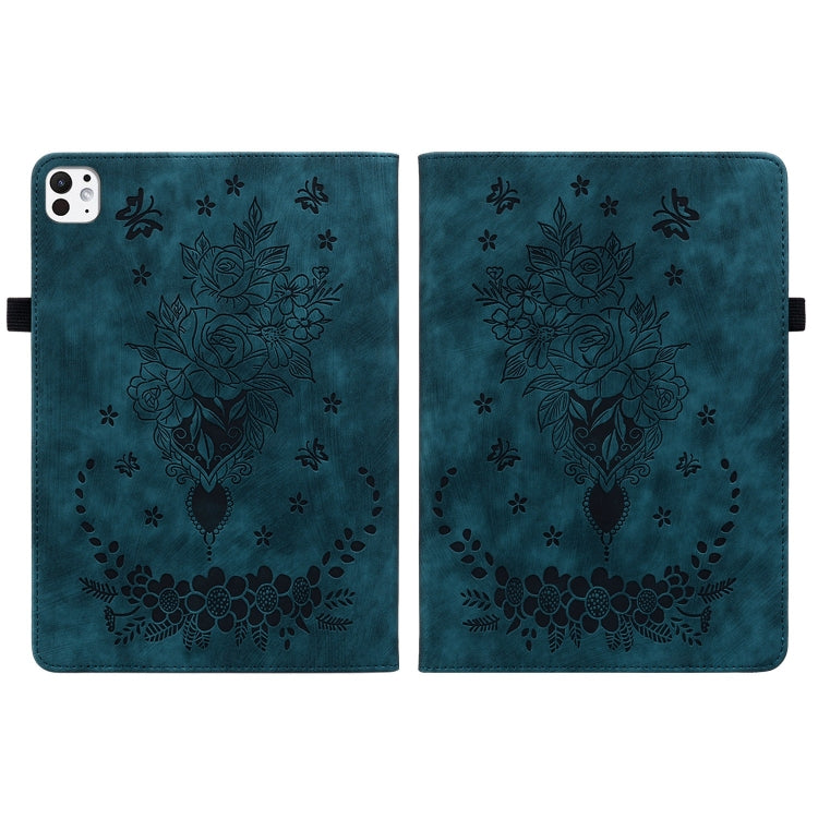 For iPad Pro 11 2024 Butterfly Rose Embossed Leather Smart Tablet Case(Dark Blue) - iPad Pro 11 2024 Cases by PMC Jewellery | Online Shopping South Africa | PMC Jewellery | Buy Now Pay Later Mobicred