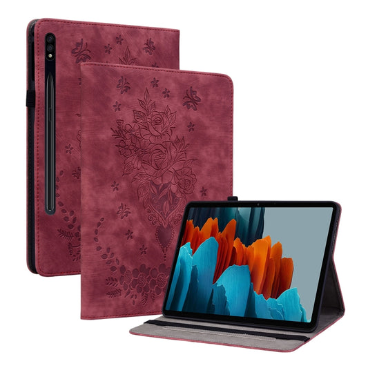 For Samsung Galaxy Tab S9 Butterfly Rose Embossed Leather Tablet Case(Red) - Galaxy Tab S9 Cases by PMC Jewellery | Online Shopping South Africa | PMC Jewellery | Buy Now Pay Later Mobicred