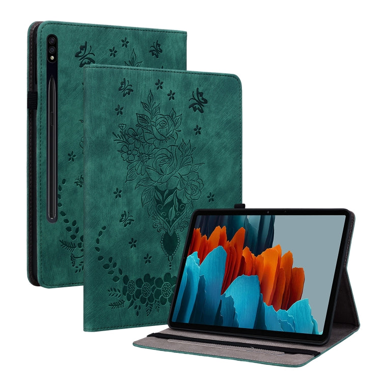 For Samsung Galaxy Tab S9+ Butterfly Rose Embossed Leather Tablet Case(Green) - Galaxy Tab S9+ Cases by PMC Jewellery | Online Shopping South Africa | PMC Jewellery | Buy Now Pay Later Mobicred