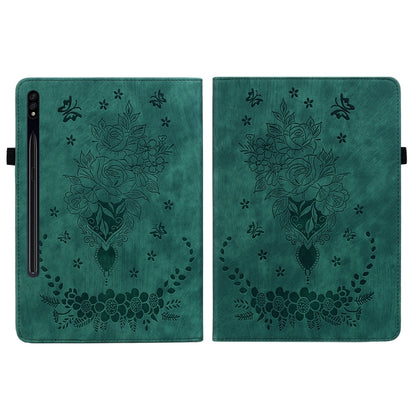 For Samsung Galaxy Tab S9+ Butterfly Rose Embossed Leather Tablet Case(Green) - Galaxy Tab S9+ Cases by PMC Jewellery | Online Shopping South Africa | PMC Jewellery | Buy Now Pay Later Mobicred