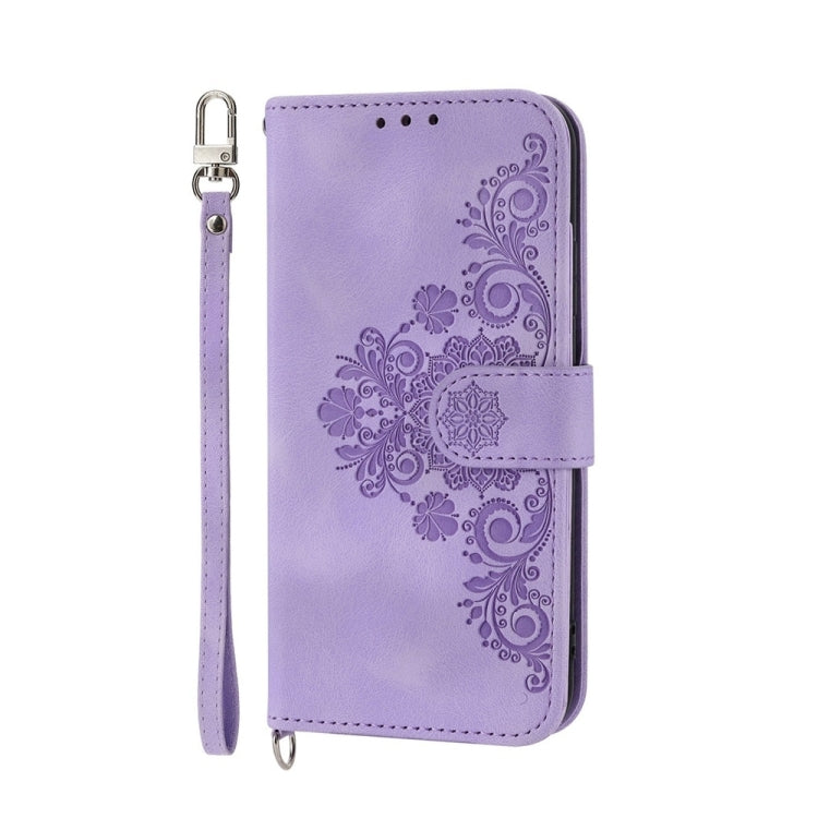 For Huawei Pura 70 Pro / Pura 70 Pro+ Skin-feel Flowers Embossed Wallet Leather Phone Case(Purple) - Huawei Cases by PMC Jewellery | Online Shopping South Africa | PMC Jewellery | Buy Now Pay Later Mobicred