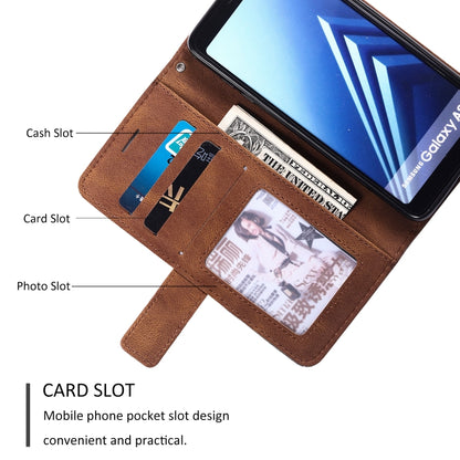 For Samsung Galaxy A8(2018) Skin Feel Splicing Horizontal Flip Leather Case with Holder & Card Slots & Wallet & Photo Frame(Brown) - Galaxy Phone Cases by PMC Jewellery | Online Shopping South Africa | PMC Jewellery