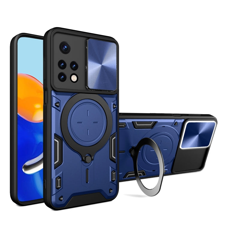 For Xiaomi Redmi Note 11 Global CD Texture Sliding Camshield Magnetic Holder Phone Case(Blue) - Xiaomi Cases by PMC Jewellery | Online Shopping South Africa | PMC Jewellery | Buy Now Pay Later Mobicred