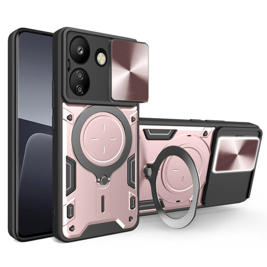 For Xiaomi Redmi 13C 4G CD Texture Sliding Camshield Magnetic Holder Phone Case(Pink) - 13C Cases by PMC Jewellery | Online Shopping South Africa | PMC Jewellery | Buy Now Pay Later Mobicred