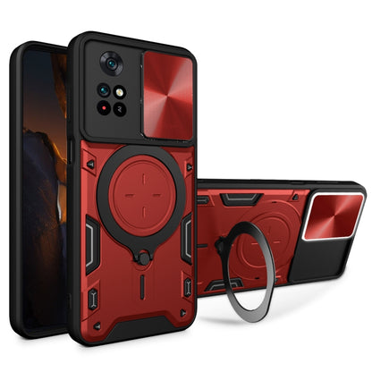 For Xiaomi Poco M4 Pro 4G CD Texture Sliding Camshield Magnetic Holder Phone Case(Red) - Xiaomi Cases by PMC Jewellery | Online Shopping South Africa | PMC Jewellery | Buy Now Pay Later Mobicred