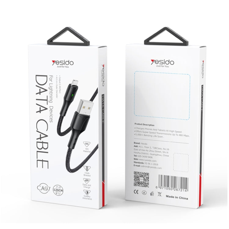 YESIDO CA97 2.4A USB to 8 Pin Braided Charging Data Cable with Indicator Light, Length:1.2m(Black) - Normal Style Cable by Yesido | Online Shopping South Africa | PMC Jewellery | Buy Now Pay Later Mobicred