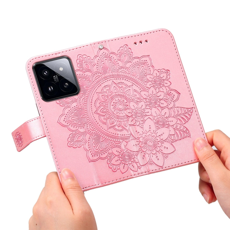 For Xiaomi 14 Pro 7-petal Flowers Embossing Leather Phone Case(Rose Gold) - 14 Pro Cases by PMC Jewellery | Online Shopping South Africa | PMC Jewellery | Buy Now Pay Later Mobicred