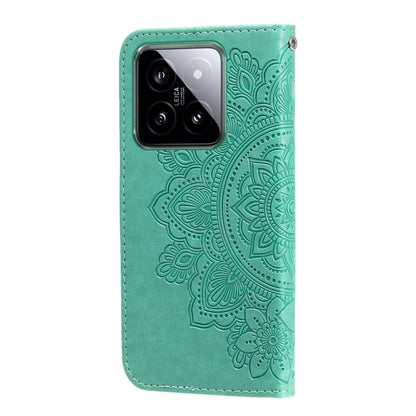 For Xiaomi 14 7-petal Flowers Embossing Leather Phone Case(Green) - 14 Cases by PMC Jewellery | Online Shopping South Africa | PMC Jewellery | Buy Now Pay Later Mobicred