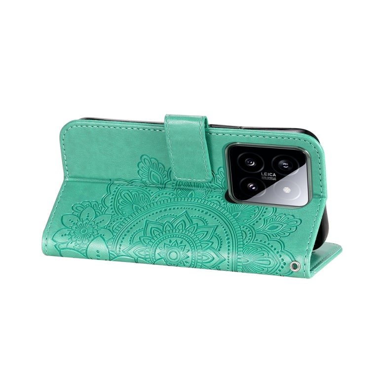 For Xiaomi 14 7-petal Flowers Embossing Leather Phone Case(Green) - 14 Cases by PMC Jewellery | Online Shopping South Africa | PMC Jewellery | Buy Now Pay Later Mobicred