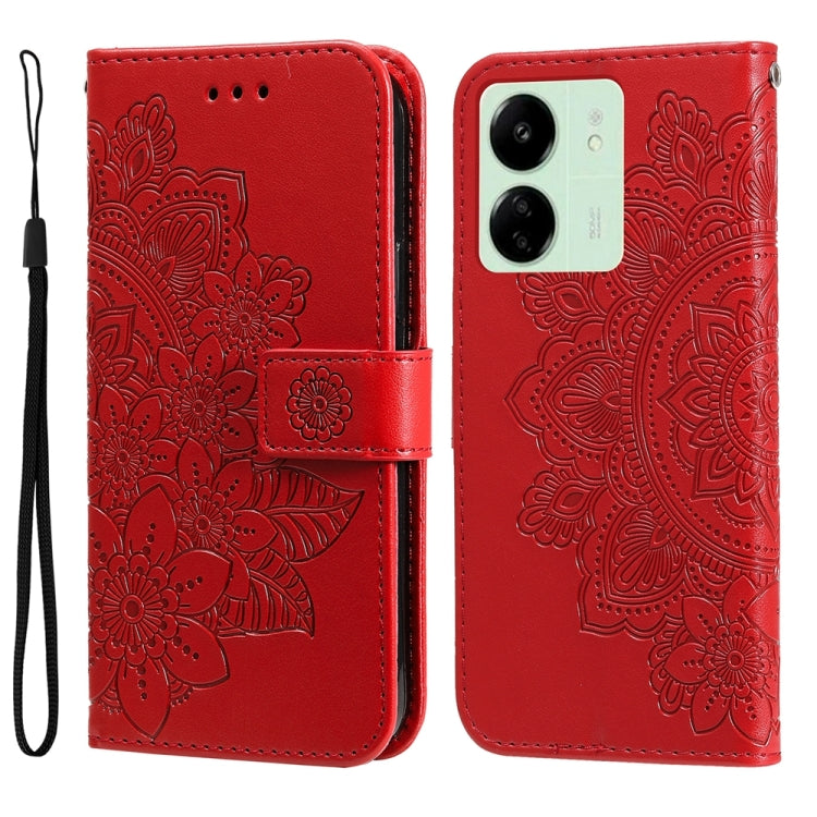 For Xiaomi Redmi 13C 4G 7-petal Flowers Embossing Leather Phone Case(Red) - 13C Cases by PMC Jewellery | Online Shopping South Africa | PMC Jewellery | Buy Now Pay Later Mobicred