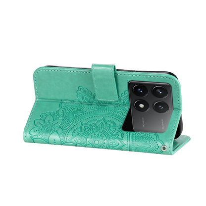 For Xiaomi Redmi K70 / K70 Pro 7-petal Flowers Embossing Leather Phone Case(Green) - K70 Pro Cases by PMC Jewellery | Online Shopping South Africa | PMC Jewellery | Buy Now Pay Later Mobicred